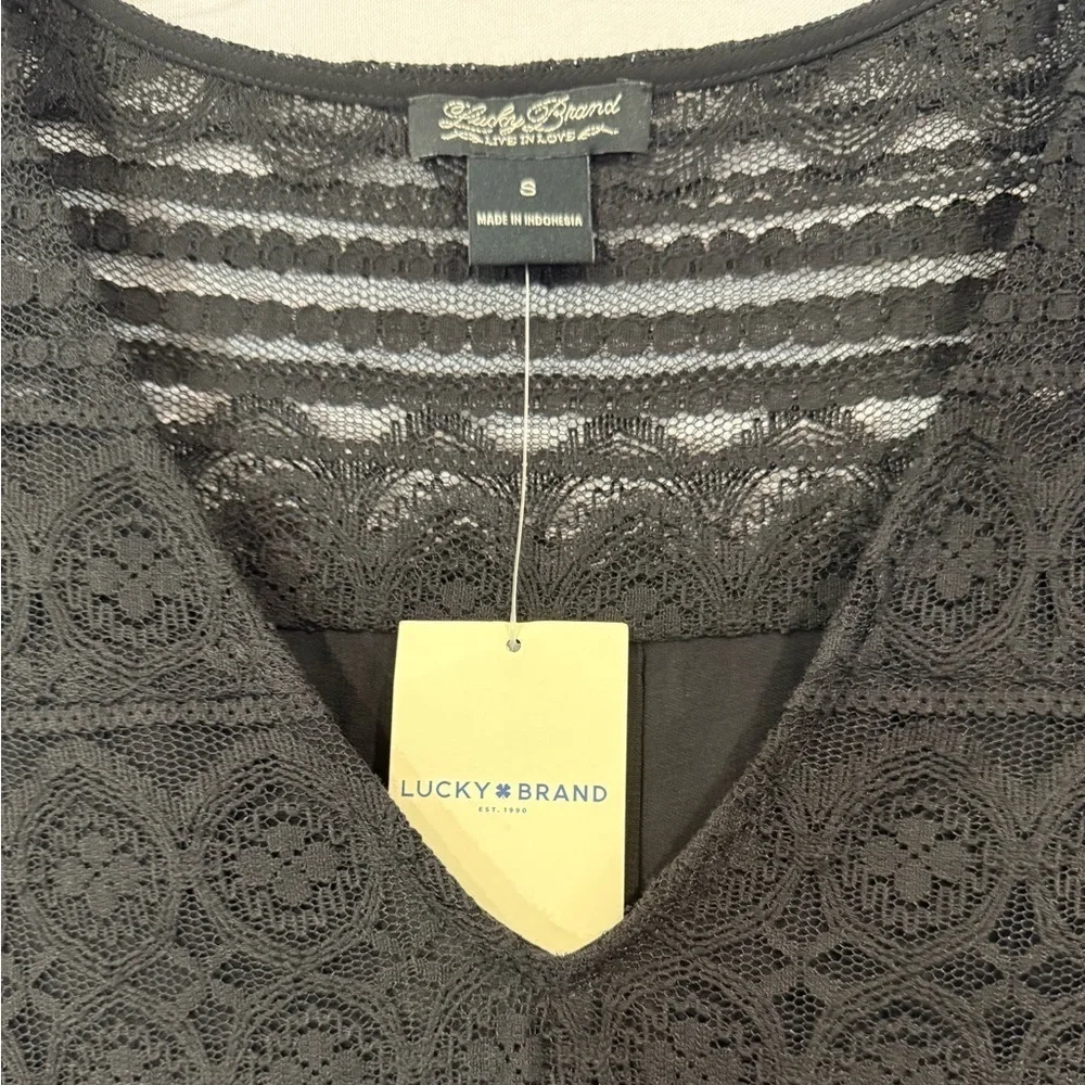 NWT Lucky Brand Dress Black Floral Lace Size Small Fully lined Boho Festive NEW